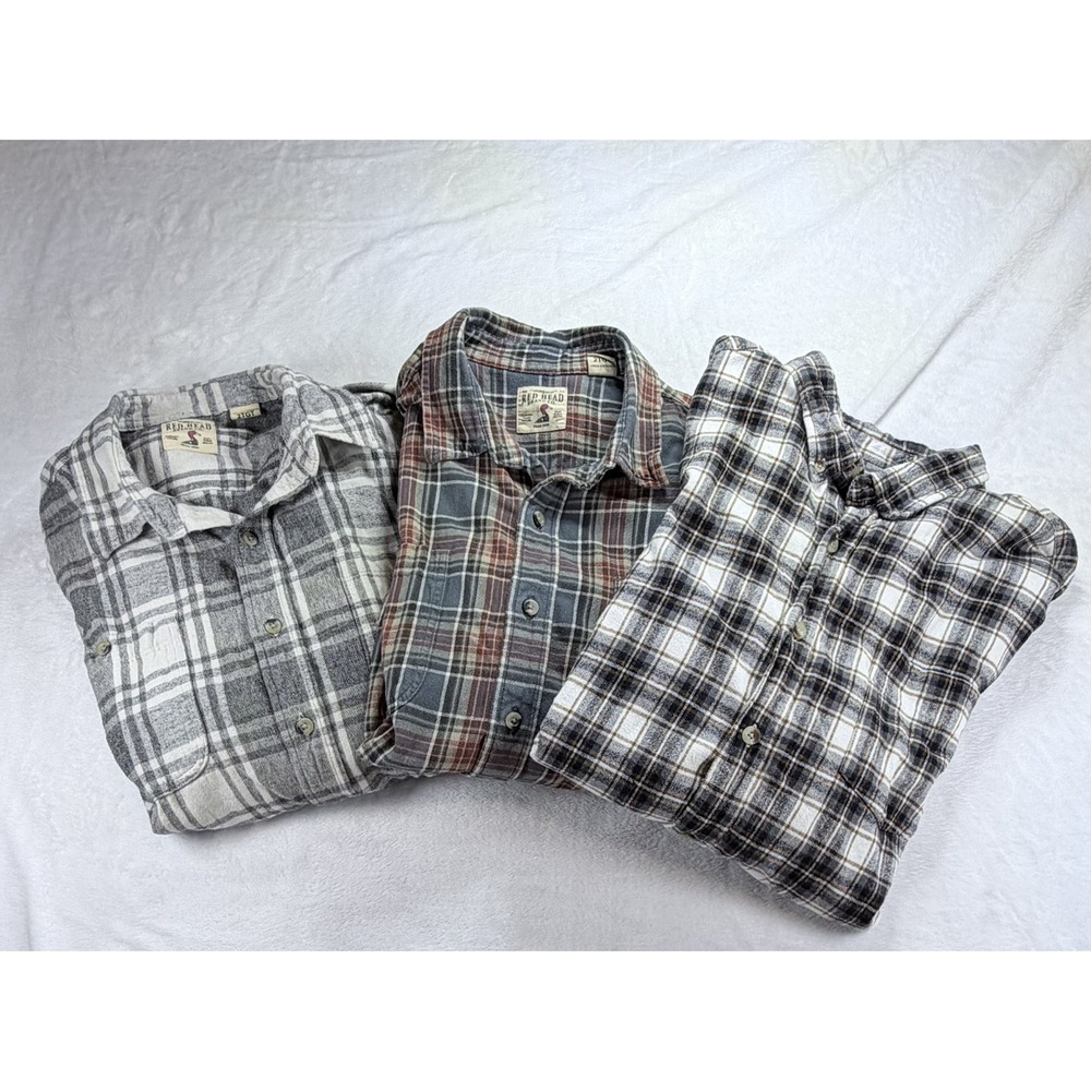 RedHead Men's Flannel Shirts 2XLT Plaid Cotton Long Sleeve Big Tall Lot of 3!